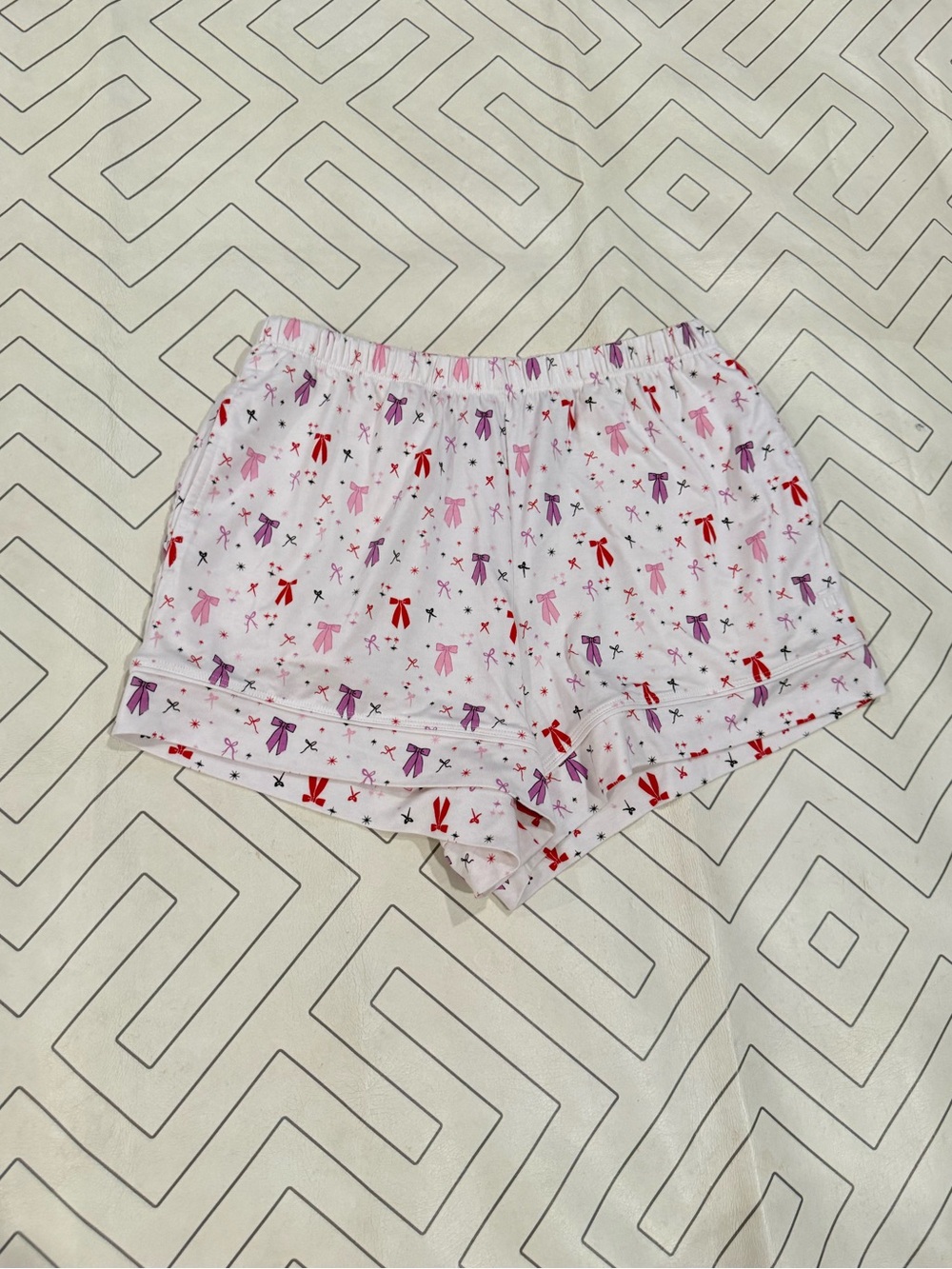 Tommy John Off White Sleep Shorts with Pink & Red Bow Print